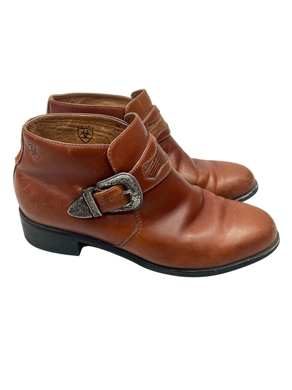 Ariat Brown Leather Western Harness Buckle Ankle Cowgirl Cowboy Booties Boots